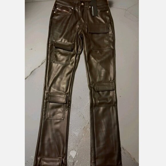 Rockstar Original Petrus Brown PU Stacked Flare Leather Jean Men's size 32 - Picture 1 of 11